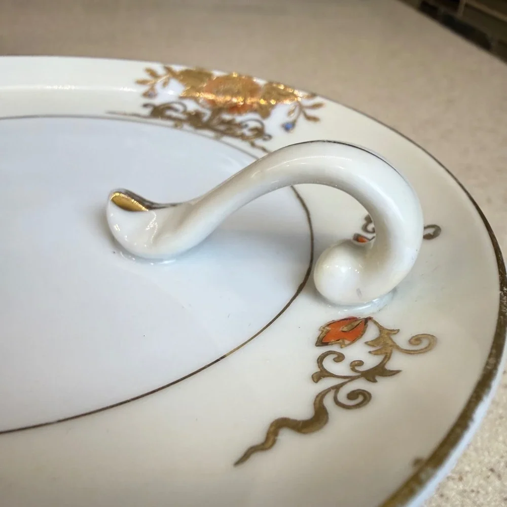VTG Antique Noritake Hand Painted Porcelain Lemon Plate Gold Floral Handle Japan